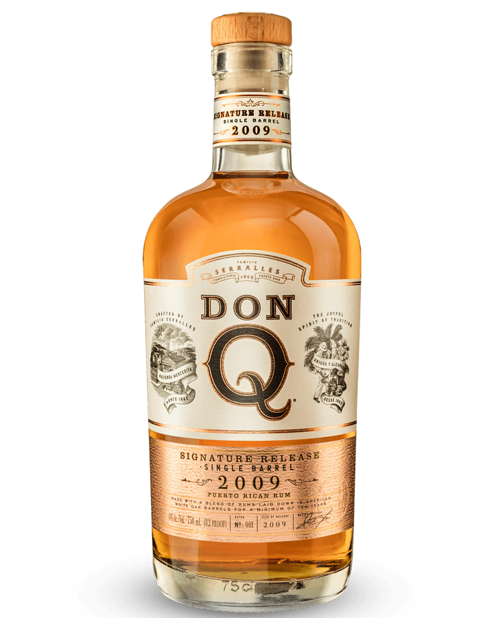 Don Q rum bottle on a black and white background