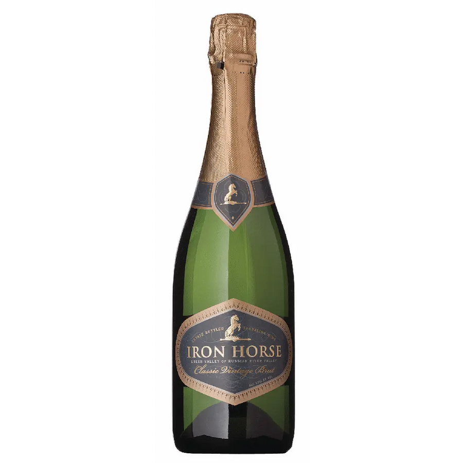 Bottle of Iron Horse Classic Vintage Brut 750 ML sparkling wine with green apple and citrus notes