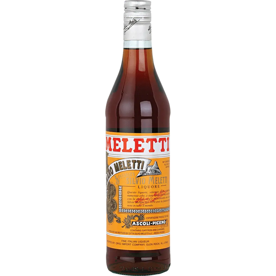 Meletti Amaro Liqueur 750 ML bottle showcasing traditional Italian herbal liqueur with amber color and elegant label