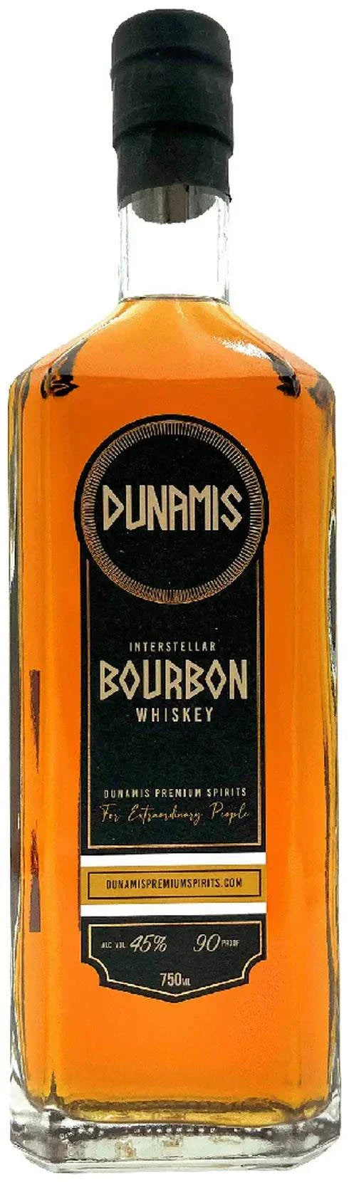 Bottle of Dunamis Interstellar Bourbon Whiskey 750 ML showcasing rich caramel and vanilla flavors
