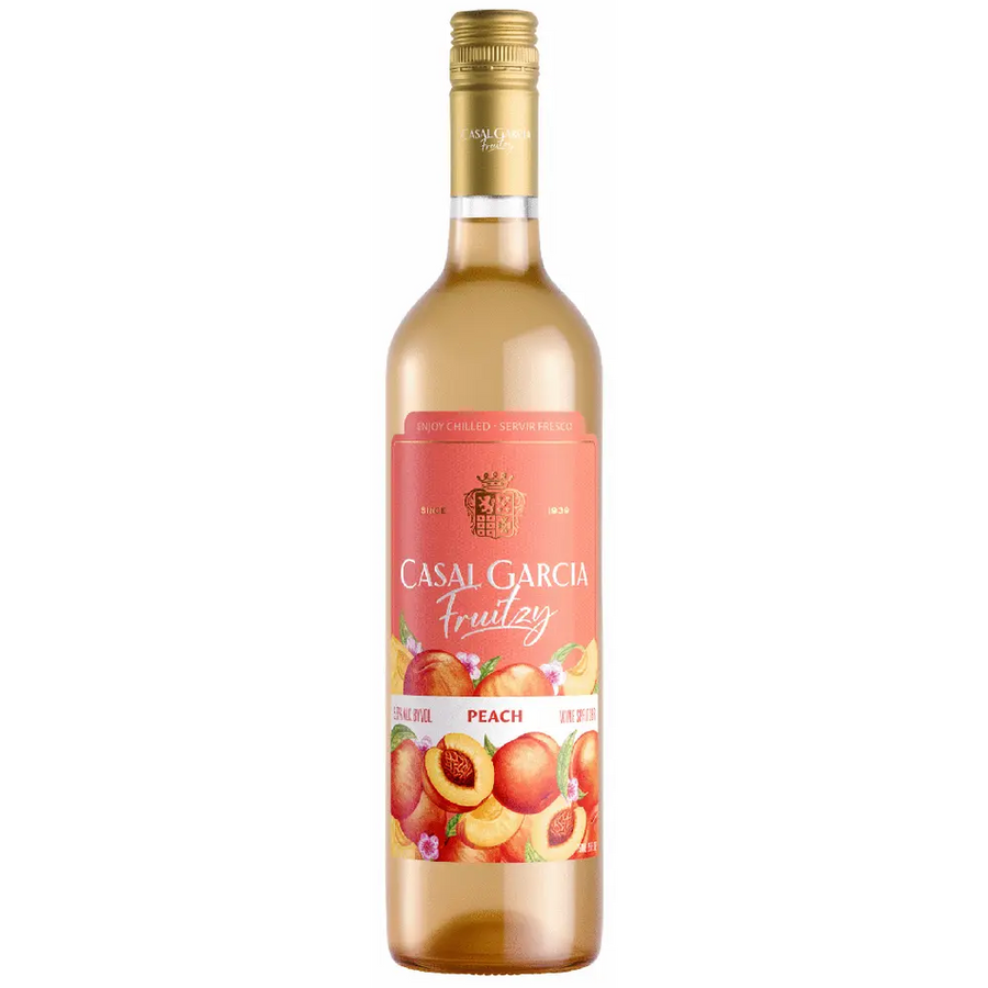 Casal Garcia Fruitzy Peach 750 ML bottle showcasing peach flavored wine with bright fruity notes