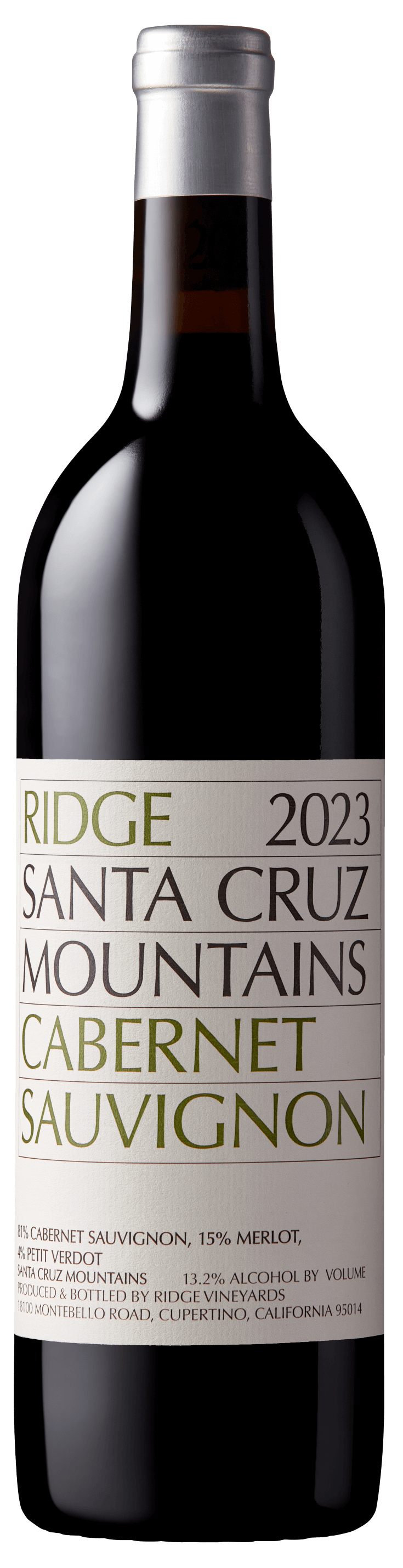 Ridge Vineyards Cabernet Sauvignon 2023 bottle from Santa Cruz Mountains with blackberry and cedar notes