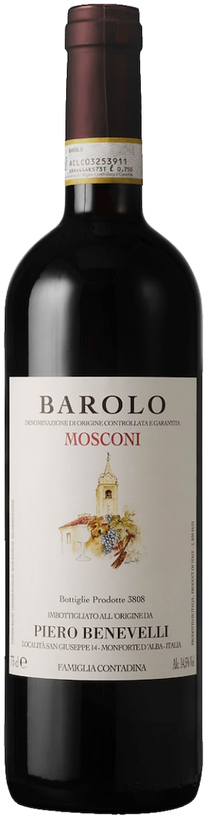 Piero Benevelli Barolo Mosconi 750ml Italian red wine bottle with elegant label