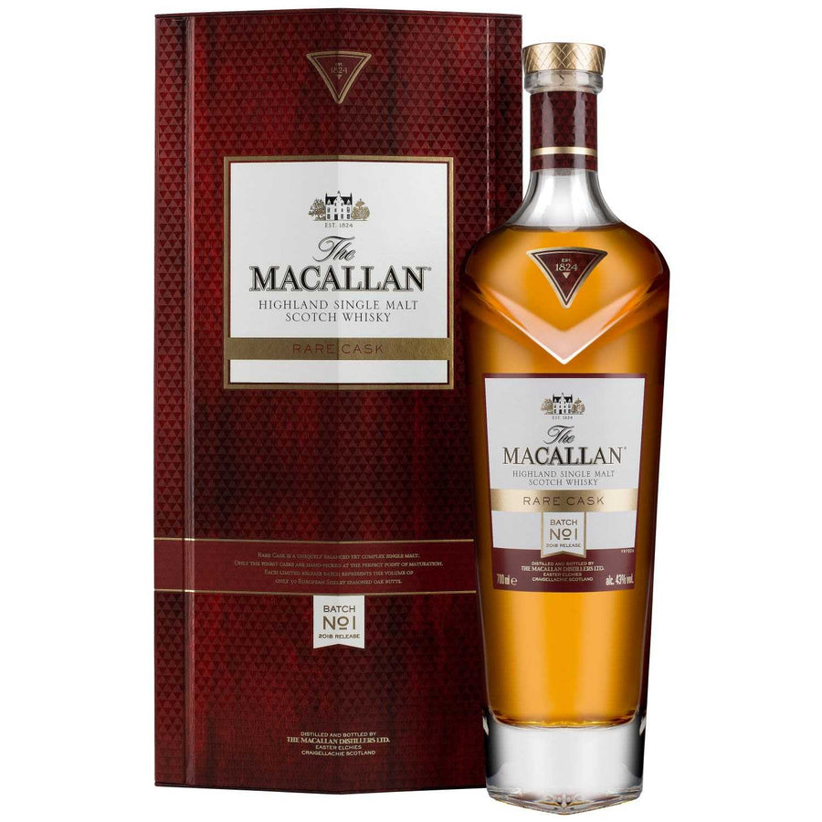 The Macallan Rare Cask Single Malt Scotch Whisky 750 ML bottle with rich mahogany color and luxury packaging