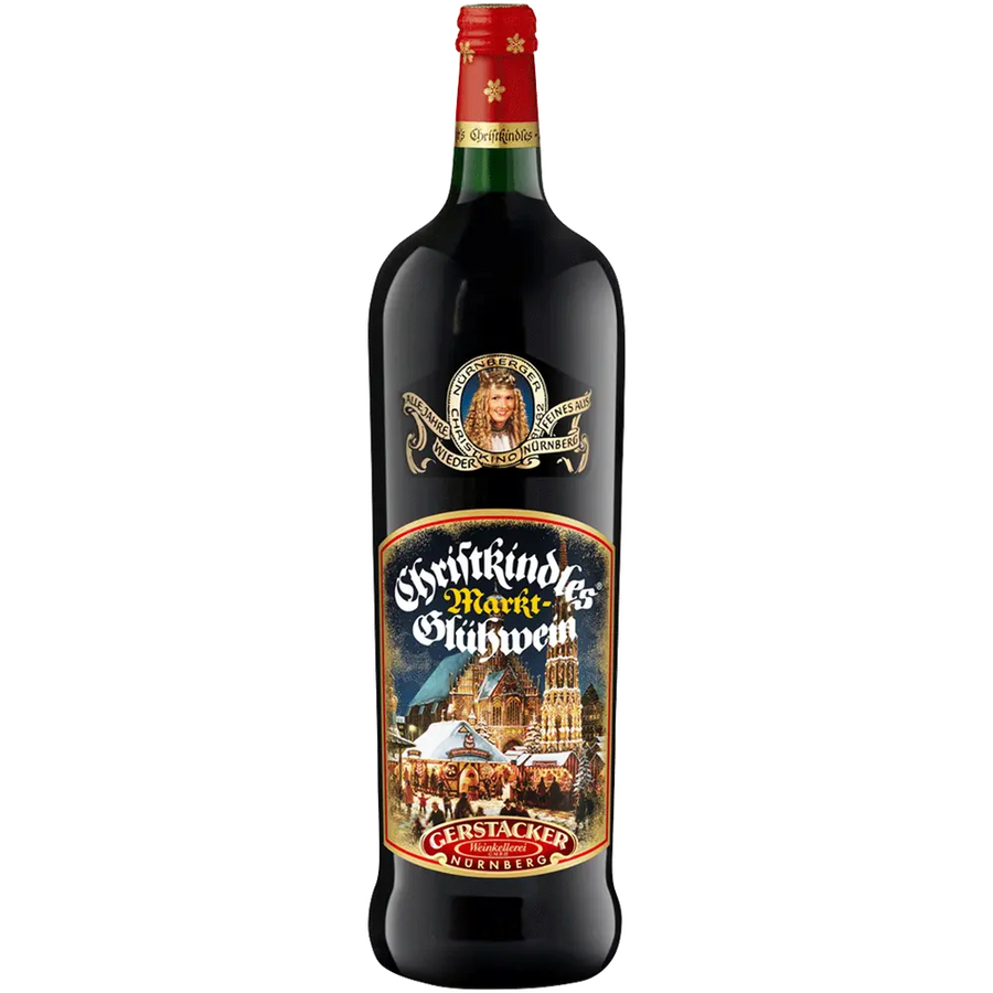 Gerstacker Christkindles Markt Gluhwein 1L bottle of traditional German mulled wine with spices and festive Christmas market flavor
