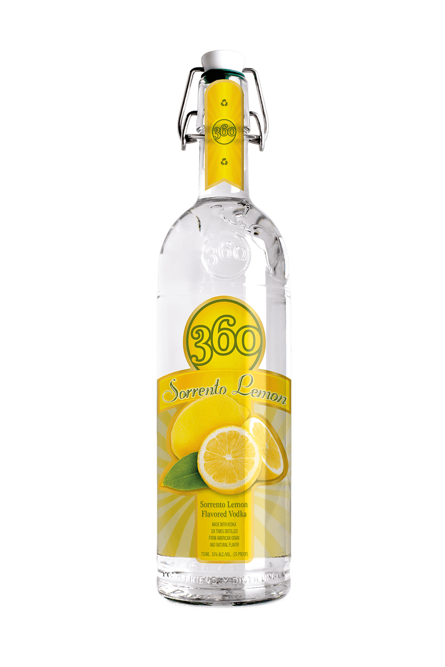 360 Sorrento Lemon Flavored Vodka 1L bottle with bright lemon design.