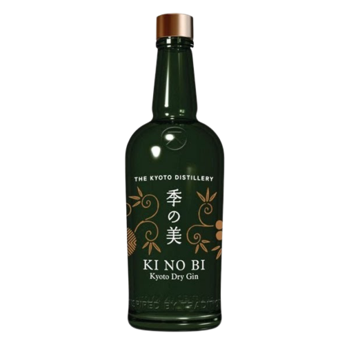 Kyoto Dry Gin bottle with elegant floral design labeling.
