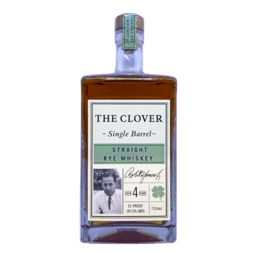 The Clover 4 Year Old Single Barrel Straight Rye Whiskey 750 ML bottle with label featuring 91 proof and high rye grain bill.