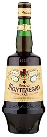 Amaro Montenegro Liqueur 1 L bottle with iconic Italian bitters label featuring citrus and spice notes.