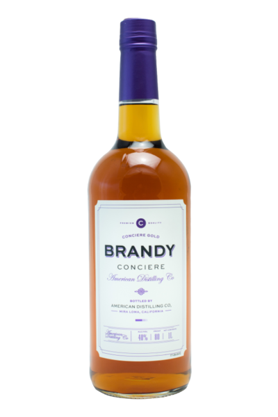 American Co. Conciere Brandy 1L bottle with purple cap and white label