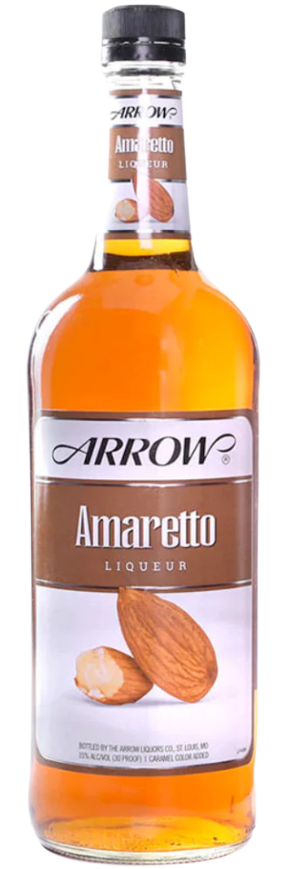 Arrow Amaretto Liqueur 1L bottle with almond liqueur and almond illustration