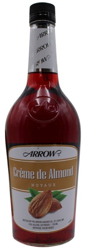 Arrow Creme De Almond Noyaux 1L bottle with reddish almond liqueur and label showing almond nuts