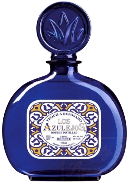 Azulejos Reposado Blue Glass tequila bottle with ceramic label 1.75L premium oak-aged spirit