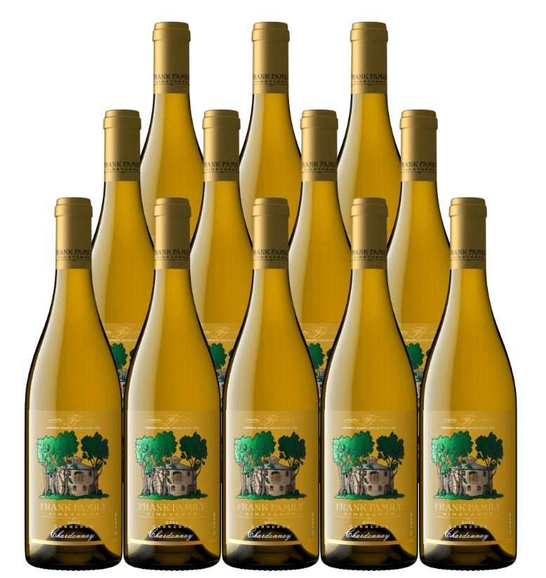 Twelve bottles of Frank Family Chardonnay Carneros 750 ML Napa Valley white wine with citrus and vanilla notes
