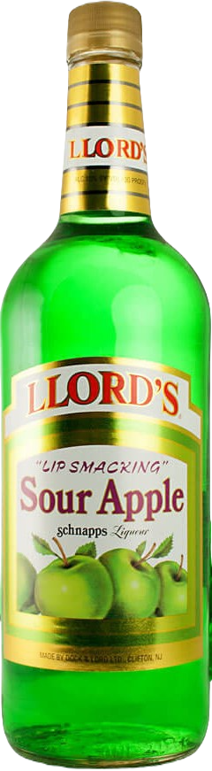 Llords Lip Smacking Sour Apple Schnapps liqueur bottle 1L with green apple flavor
