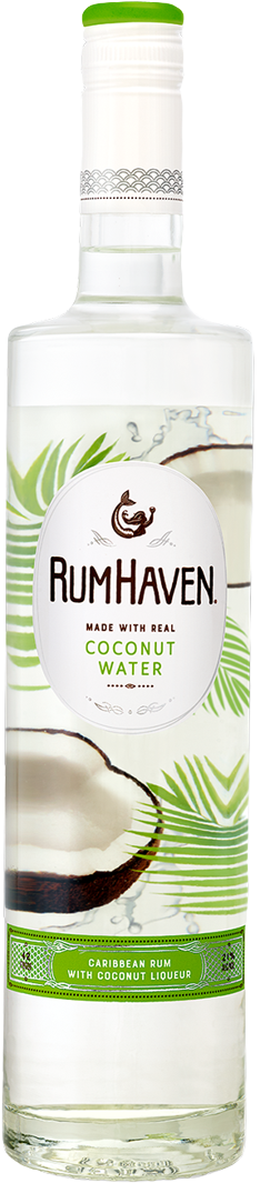 Rumhaven Caribbean Rum with Coconut Liqueur 1L bottle with tropical coconut design