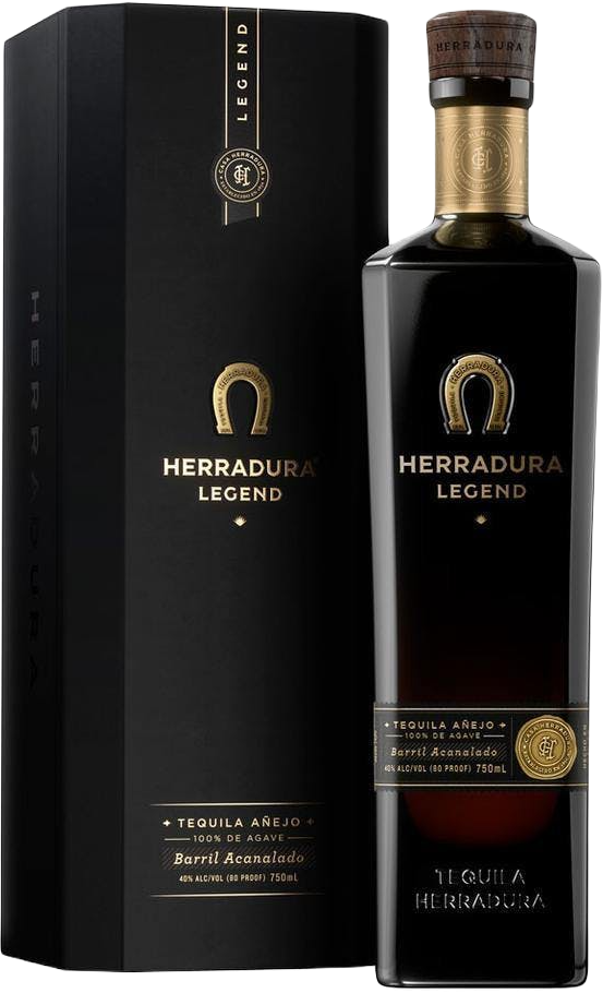 Herradura Legend Barril Acanalado Tequila Anejo 100% Agave 750ml bottle with black packaging and gold accents