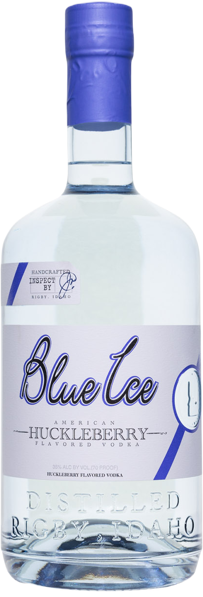 Blue Ice Huckleberry Vodka 1.75L bottle with smooth potato vodka and bold berry flavor