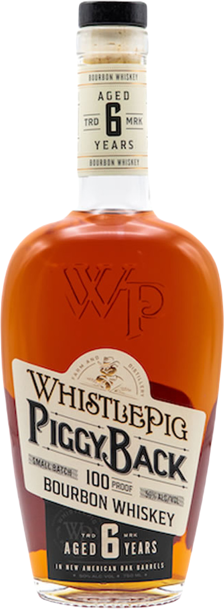 WhistlePig 6 Year Old PiggyBack Straight Rye Whiskey 750ml bottle with aromatic spice and citrus notes.