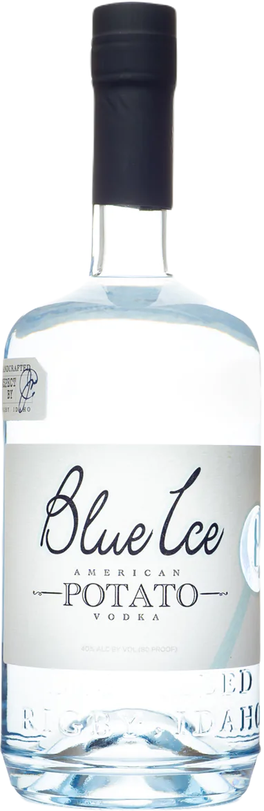 Blue Ice Vodka American Potato Vodka 1L bottle with clear liquid and white label