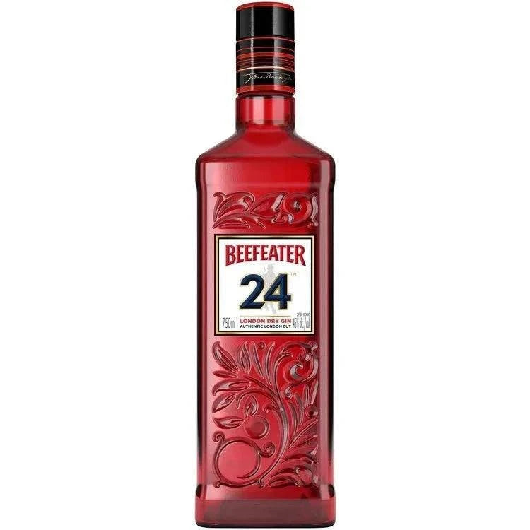 Beefeater 24 London Dry Gin bottle 750ml with red label and floral design.