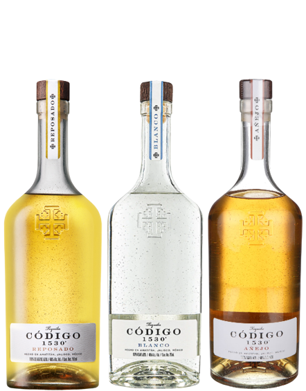 Codigo 1530 Tequila combo set of three 750ml bottles with Reposado, Blanco, and Añejo varieties