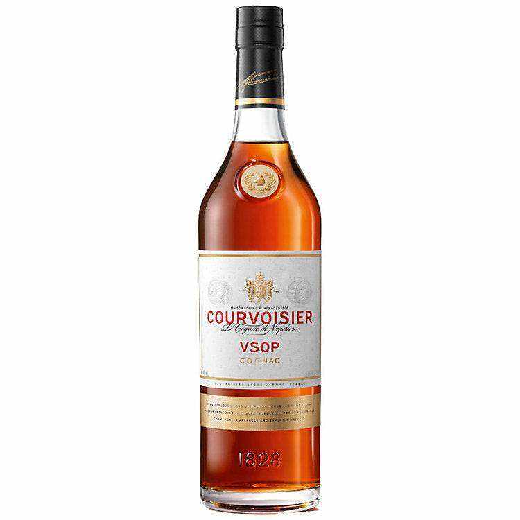 Courvoisier Cognac VSOP 1 L bottle with rich amber liquid, featuring a refined label and gold accents.
