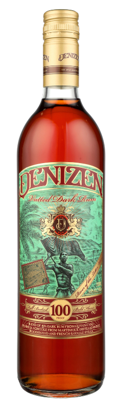 Denizen Vatted Dark Rum 100 750 ML bottle with green and red label.