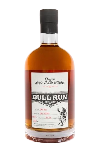 Bull Run Oregon Single Malt Whiskey 750 ML bottle aged 4 years.