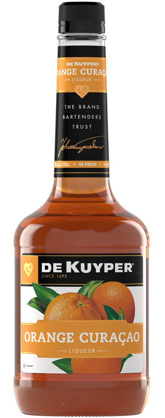 Bottle of Dekuyper Curacao 60 orange liqueur 750ml with citrus flavor for cocktails