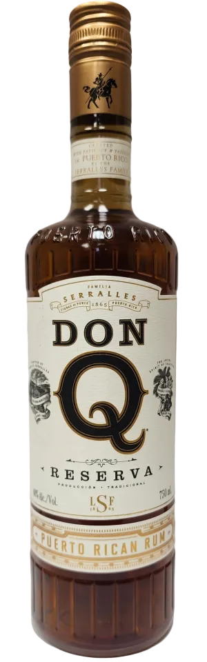 Don Q Reserva Puerto Rican rum bottle on a white background