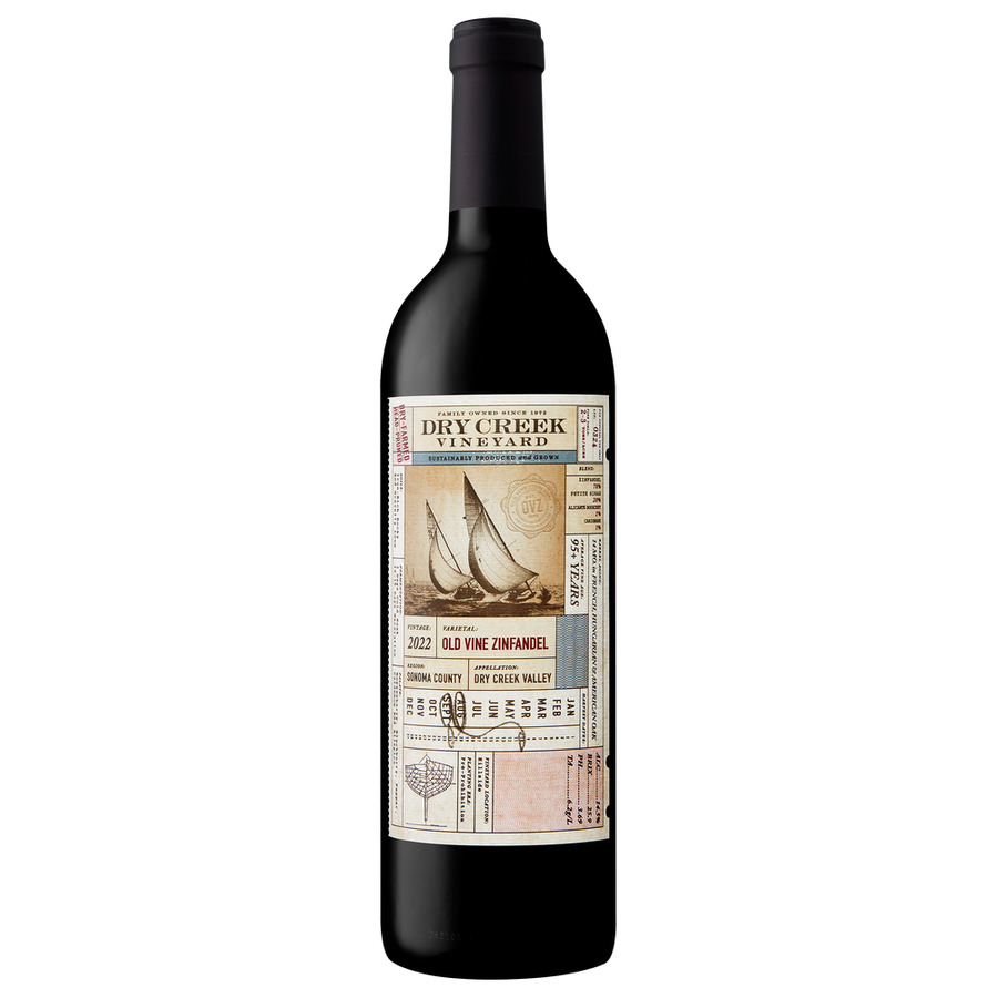 Dry Creek Vineyard Old Vine Zinfandel 2022 bottle with vintage label from Dry Creek Valley California