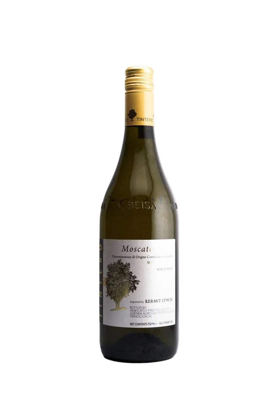 Elvio Tintero Moscato D'asti Sori Gramela 2024 bottle showcasing a vibrant and aromatic sparkling white wine with peach and citrus notes