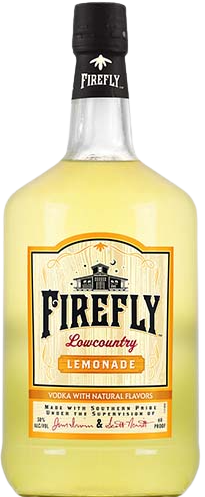 Firefly Lemonade Vodka 1.75 L bottle with bright yellow lemonade vodka and black cap
