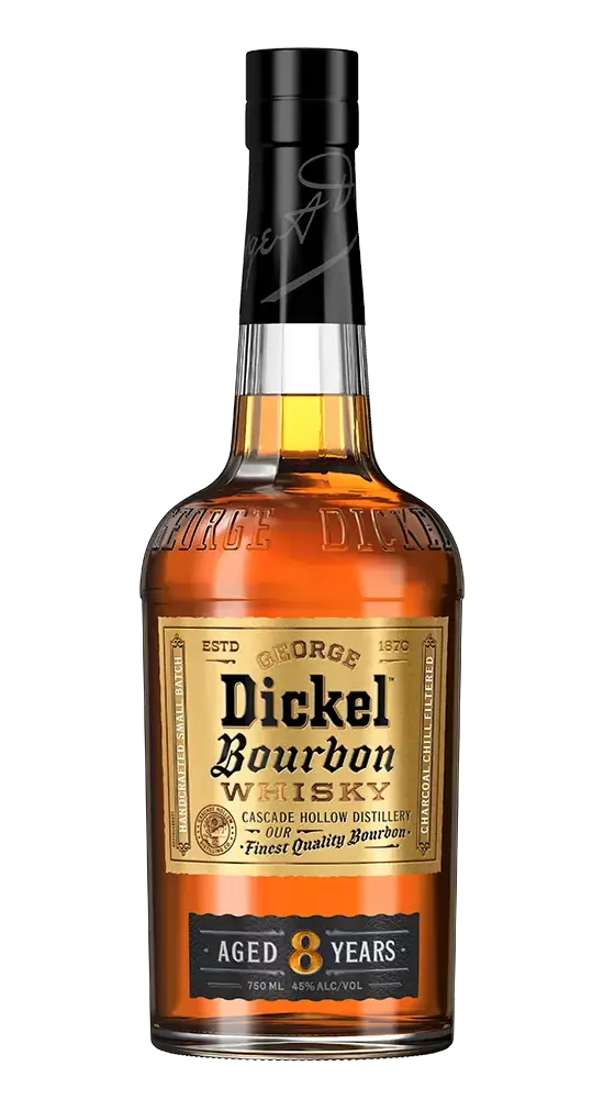 George Dickel Bourbon 750ml bottle aged 8 years with rich caramel and vanilla notes