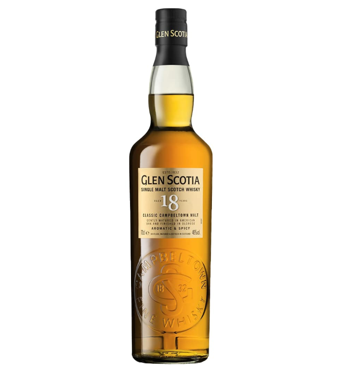 Glen Scotia Single Malt Scotch 18 Year old 750ml bottle with rich oak and maritime flavors