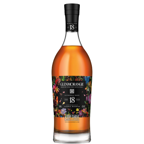 Glenmorangie Azuma Makoto 18 Year Old Limited Edition whiskey bottle with floral design.