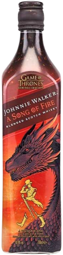 Johnnie Walker Song of Fire limited-edition blended Scotch whisky bottle with Game of Thrones dragon design and fiery amber liquid