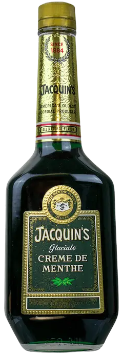 Jacquins Creme De Menthe Green 750 ML bottle with gold and green label, classic mint liqueur.