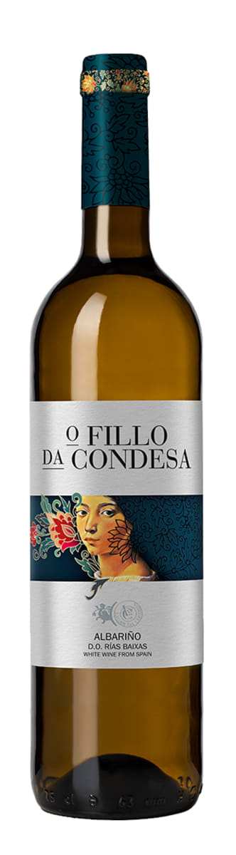 Bottle of Lagar Da Condesa Rias Baixas Albarino O Fillo Da Condesa 750 ML with sliced fruits and floral notes