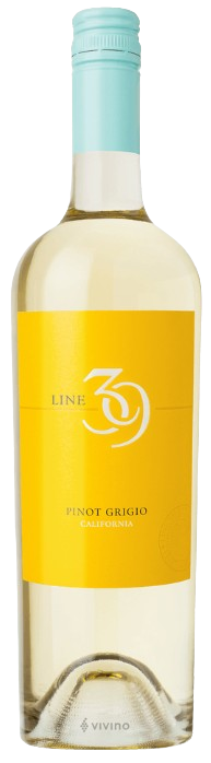 Line 39 Pinot Grigio California 750 ML white wine bottle with yellow label.