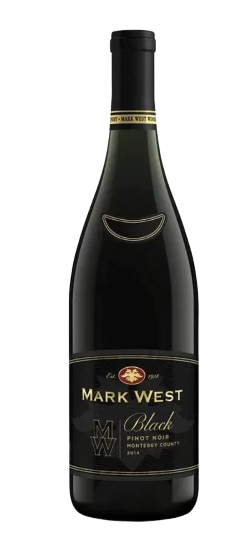 Mark West Pinot Noir Black bottle 750 ML, featuring dark berry and cherry notes, with toasted oak and mocha finish.