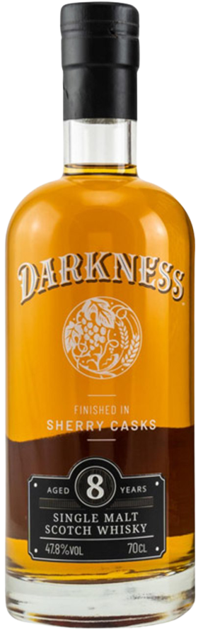 Darkness 8 Years Old Single Malt Scotch Whiskey 700ml bottle aged 8 years in sherry casks with rich amber color