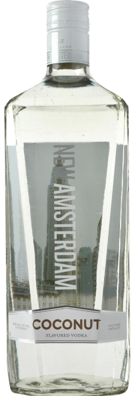 New Amsterdam Coconut Flavored Vodka 1.75 L bottle with clear liquid and white label
