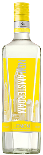 New Amsterdam Lemon Flavored Vodka 1L bottle with bright yellow label and lemon zest flavor