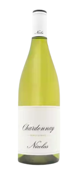 Nicolas Wines Chardonnay 750 ML bottle showcasing classic French white wine with notes of apple, pear, and oak