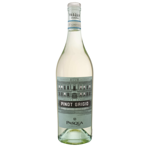 Pasqua Black Label Pinot Grigio 750ml bottle with light green label and Italian white wine inside