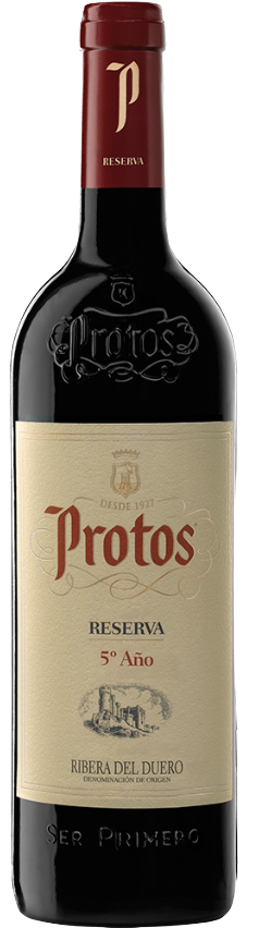 Protos Reserva 750 ML red wine with elegant label and deep ruby hue.