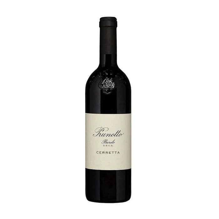 Bottle of Prunotto Barolo Cerretta 2019 wine showcasing premium Barolo from Serralunga with rich aromas and elegant structure