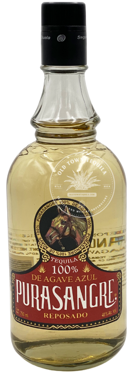 Purasangre Reposado Tequila 100% De Agave 750 ML bottle with amber liquid and red label